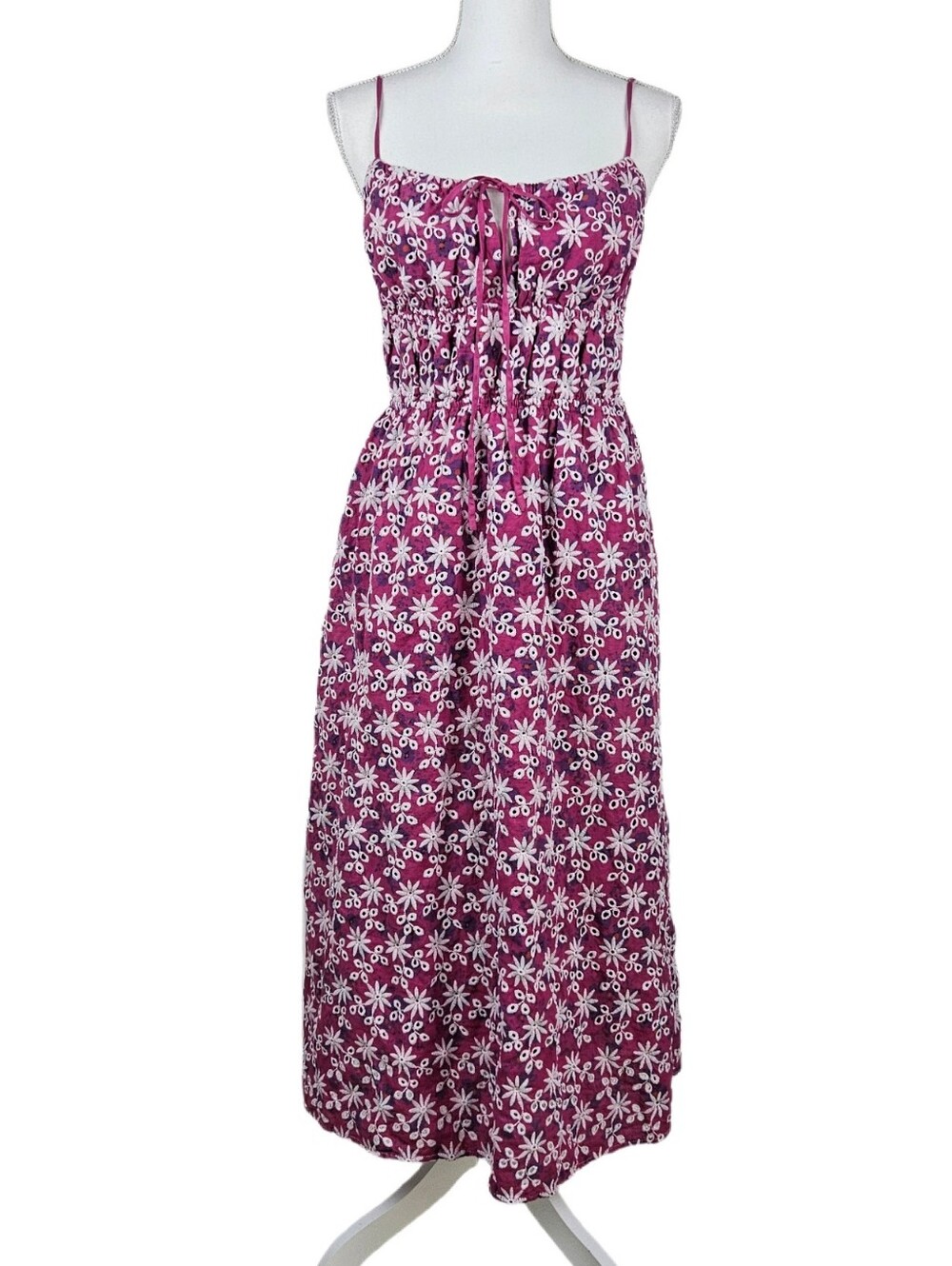 Altard State Midi Dress Eyelet Elastic Purple Pink Womens Large Floral Cotton